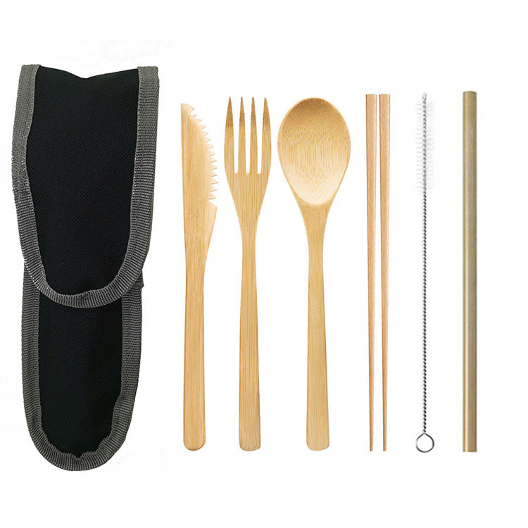 Travel Bamboo Cutlery Cutlery Stainless Steel Straw Chopsticks Cutlery Set