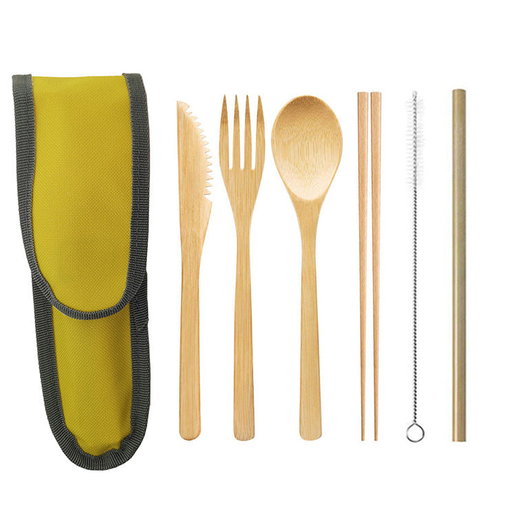 Travel Bamboo Cutlery Cutlery Stainless Steel Straw Chopsticks Cutlery Set